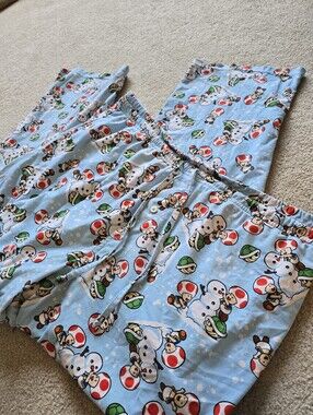 Nintendo Super Mario Light Blue Toad Print Pajama Pants Size XL